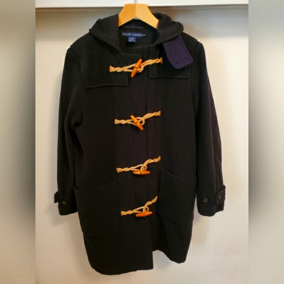 Ralph Lauren Hooded Double-faced Wool Duffel Coat. Blue/black. Women size M. - Picture 1 of 11